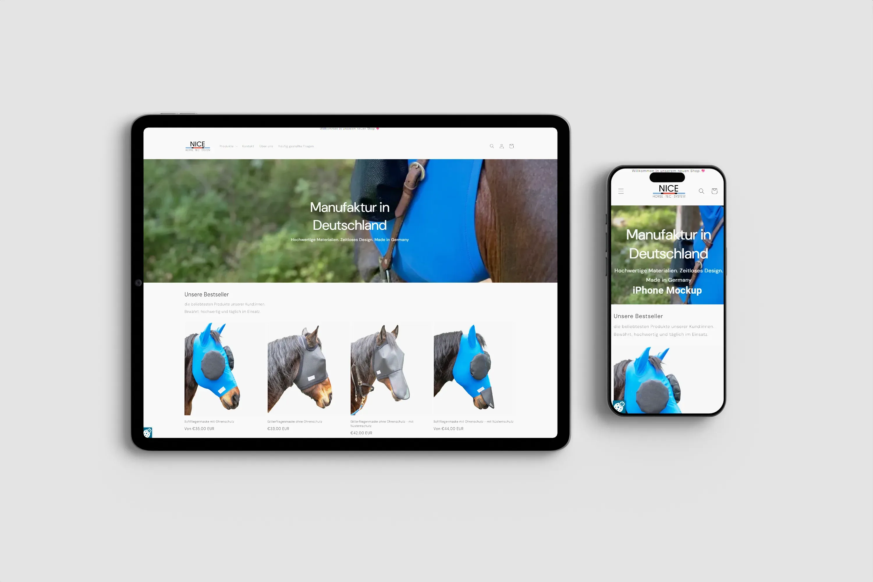 Mockup des Online-Shops von Nice-Horse-Tec System
